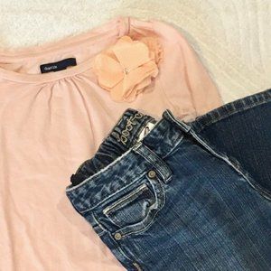 Gap girl floral flower shirt top pink - denim jeans 10